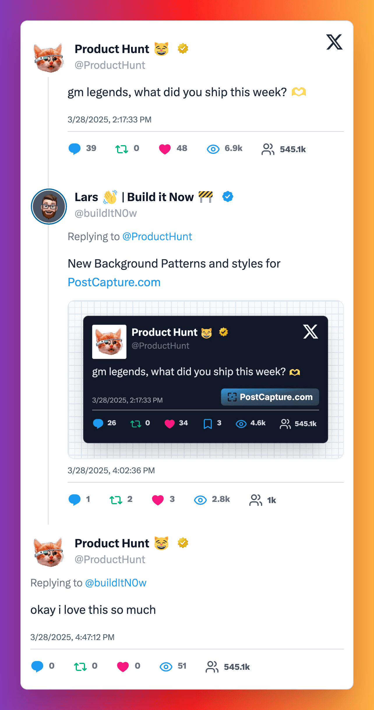 X Twitter Thread Screenshot - Capture entire X/Twitter conversations in one beautiful image