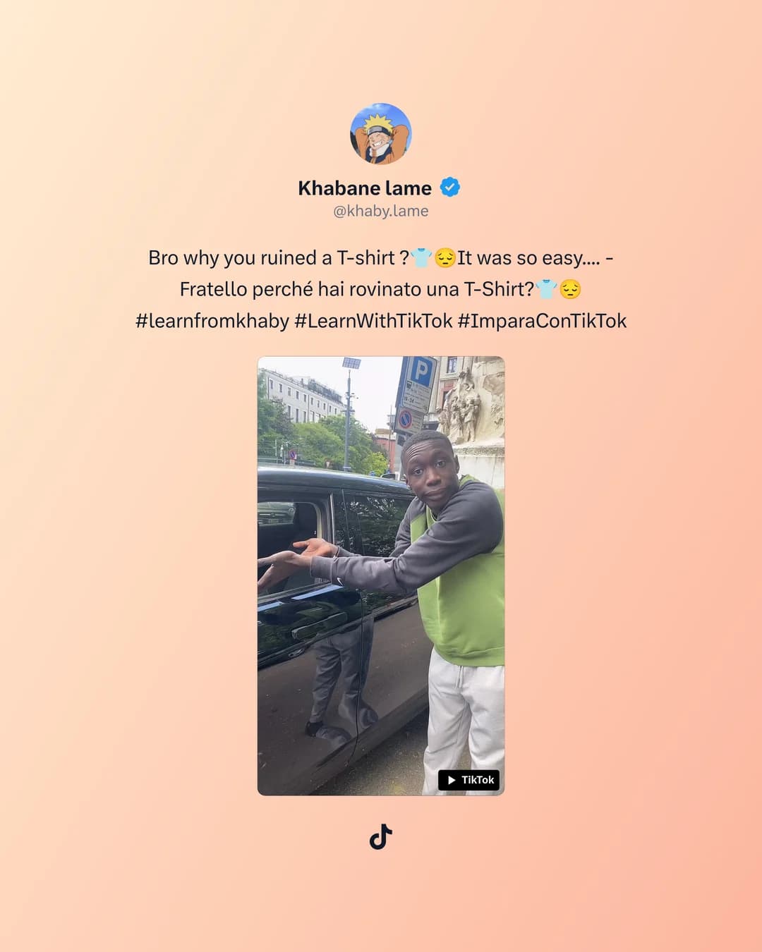 Khaby Lame TikTok with his caption and portrait video thumbnail, in the Poster template